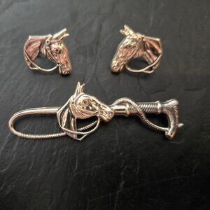 Sterling Silver Matching Horse head with brooch fox hunting equestrian horse